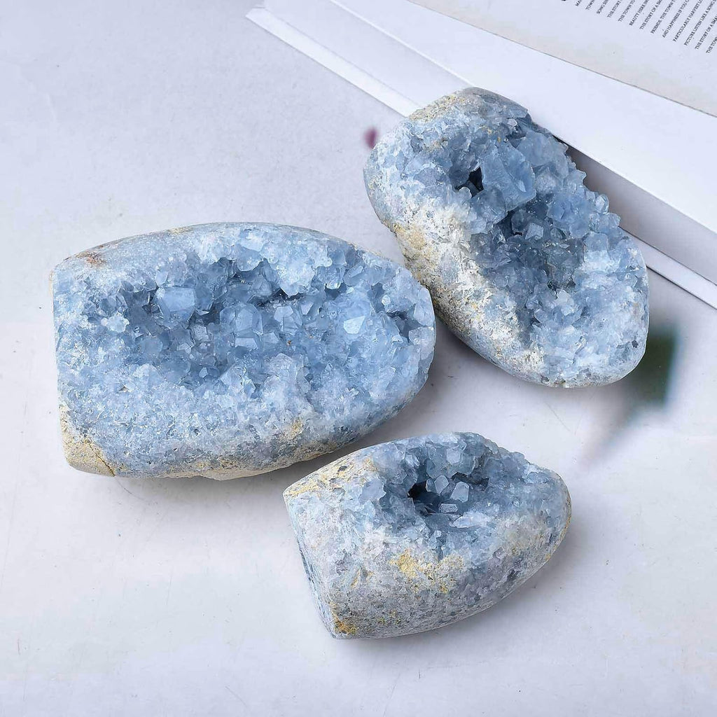 Natural Blue Celestite Cluster Geode Healing Crystal Stone Collection Mineral Specimen Home Office Decor Meditation Gifts 0.8-1.3 Pound