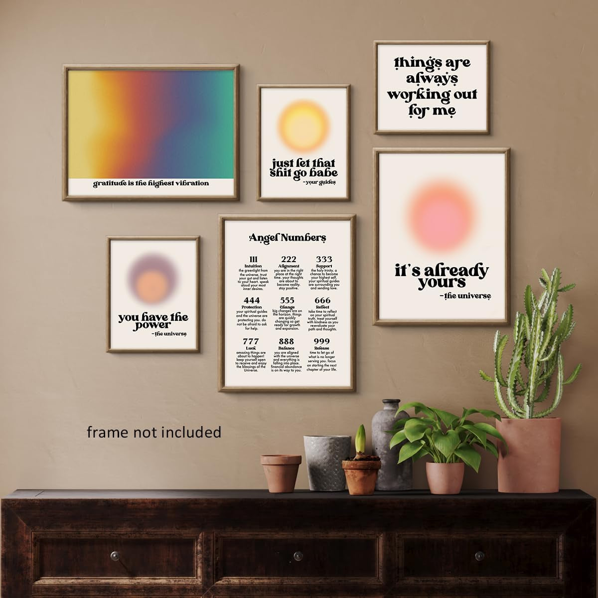 Aura Angel Number Set Posters for Room Aesthetic Spiritual Vibrant Affirmation Canvas Wall Art Print Halo Poster Aesthetic Preppy Picture for Trendy Wall Art Living Room Decor Set of 6