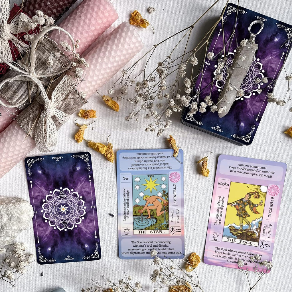 Tarot Cards Set with Guide Book,Tarot Cards for Beginners,Tarot Cards Deck with Meanings on Them,Learning Tarot Deck Fortune Telling Game with Velvet Tarot Bag and Chakra Stone