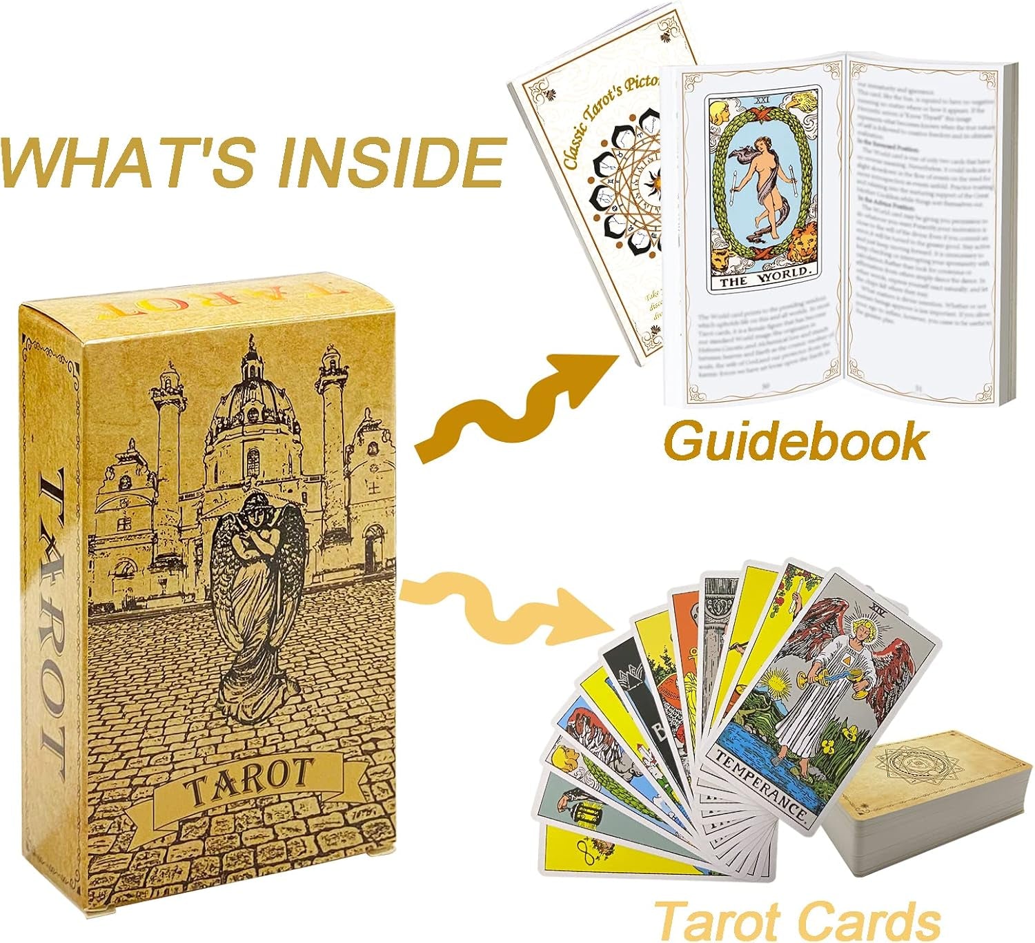 Tarot Cards Deck with Guide Book,Tarot Cards for Beginners and Expert Readers,Tarot Cards Set,Tarot Cards Standard Size 4.75" X 2.76",78 Classic Tarot Cards (Yellow Angel Set)
