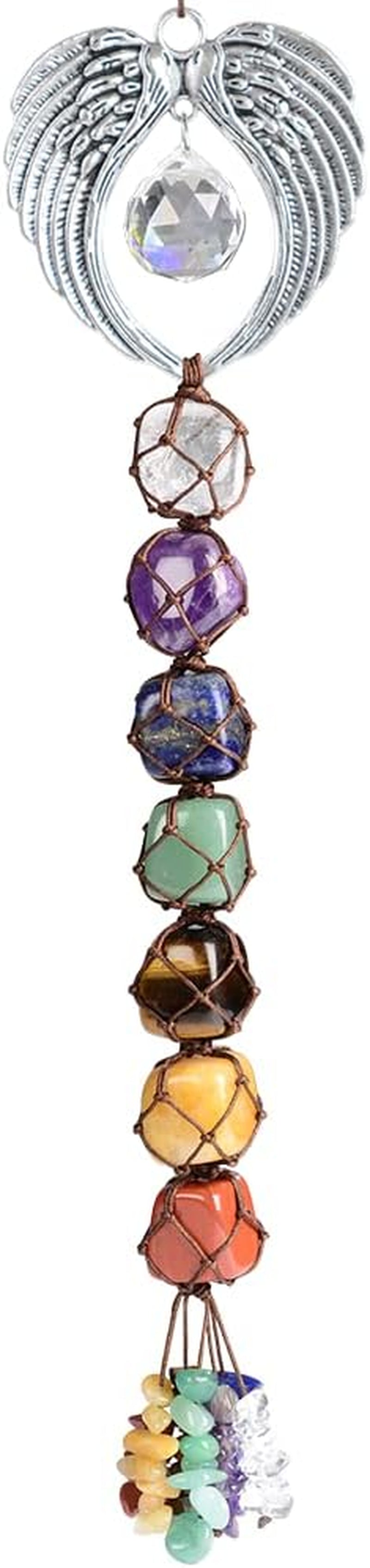 Handmade Crystal Window Car Hanging Ornaments 7 Chakra Home Decoration Feng Shui Ornament Yoga Meditation Car Decoration Tumbled Palm Stones (Angel)