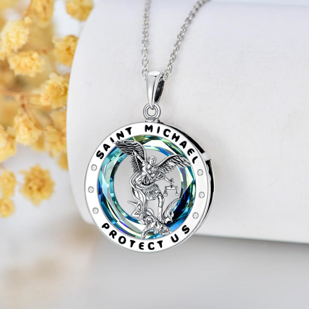 St Michael Necklace 925 Sterling Silver Crystal Saint Michael Jewellery