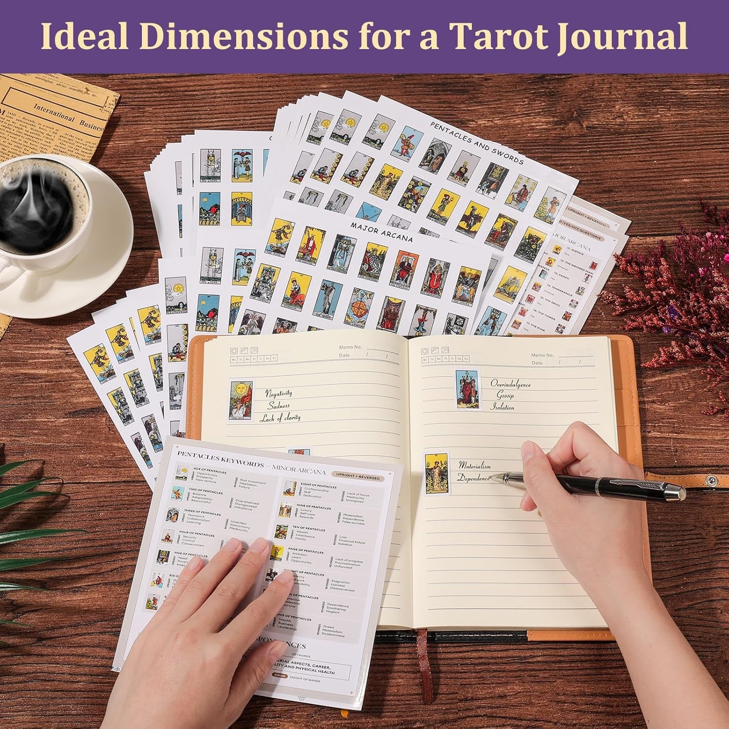 420 PCS Mini Tarot Stickers for Journaling, 1.25" X 0.78" Card Stickers Based on Rider Waite Deck, 8 Cheat Sheet Included