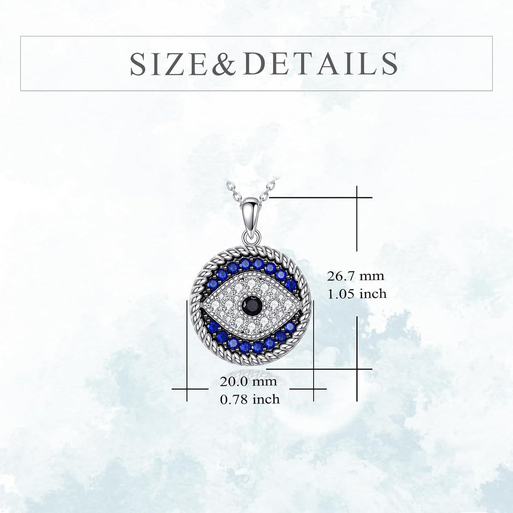 Evil Eye Pendant Necklace for Women 925 Sterling Silver Greek Protection Jewelry with Blue Sapphire and Black Cz Amulet Gift, Middle, Sterling Silver