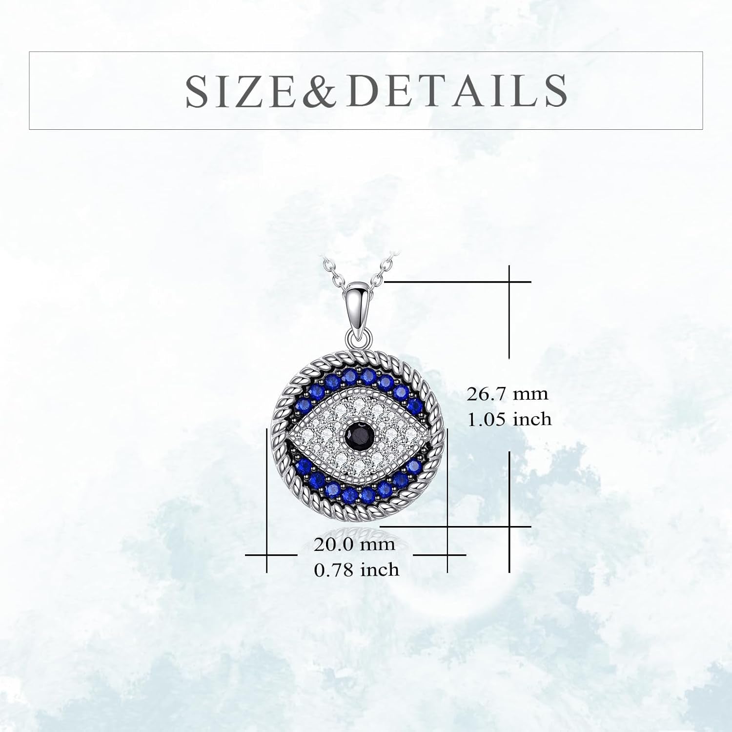 Evil Eye Pendant Necklace for Women 925 Sterling Silver Greek Protection Jewelry with Blue Sapphire and Black Cz Amulet Gift, Middle, Sterling Silver