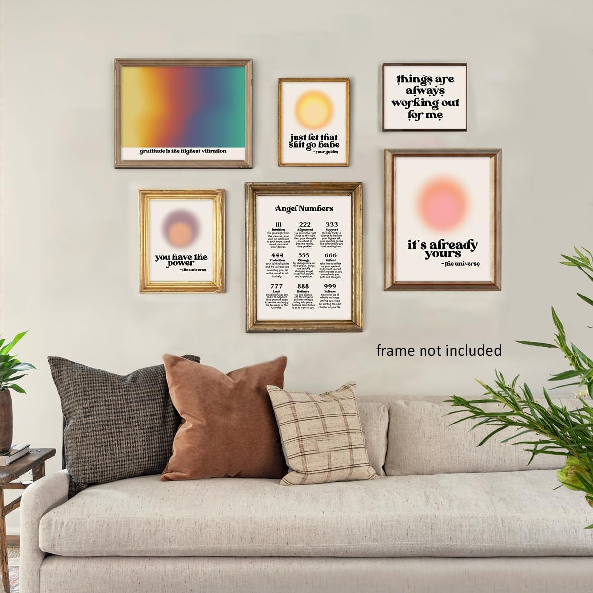 Aura Angel Number Set Posters for Room Aesthetic Spiritual Vibrant Affirmation Canvas Wall Art Print Halo Poster Aesthetic Preppy Picture for Trendy Wall Art Living Room Decor Set of 6