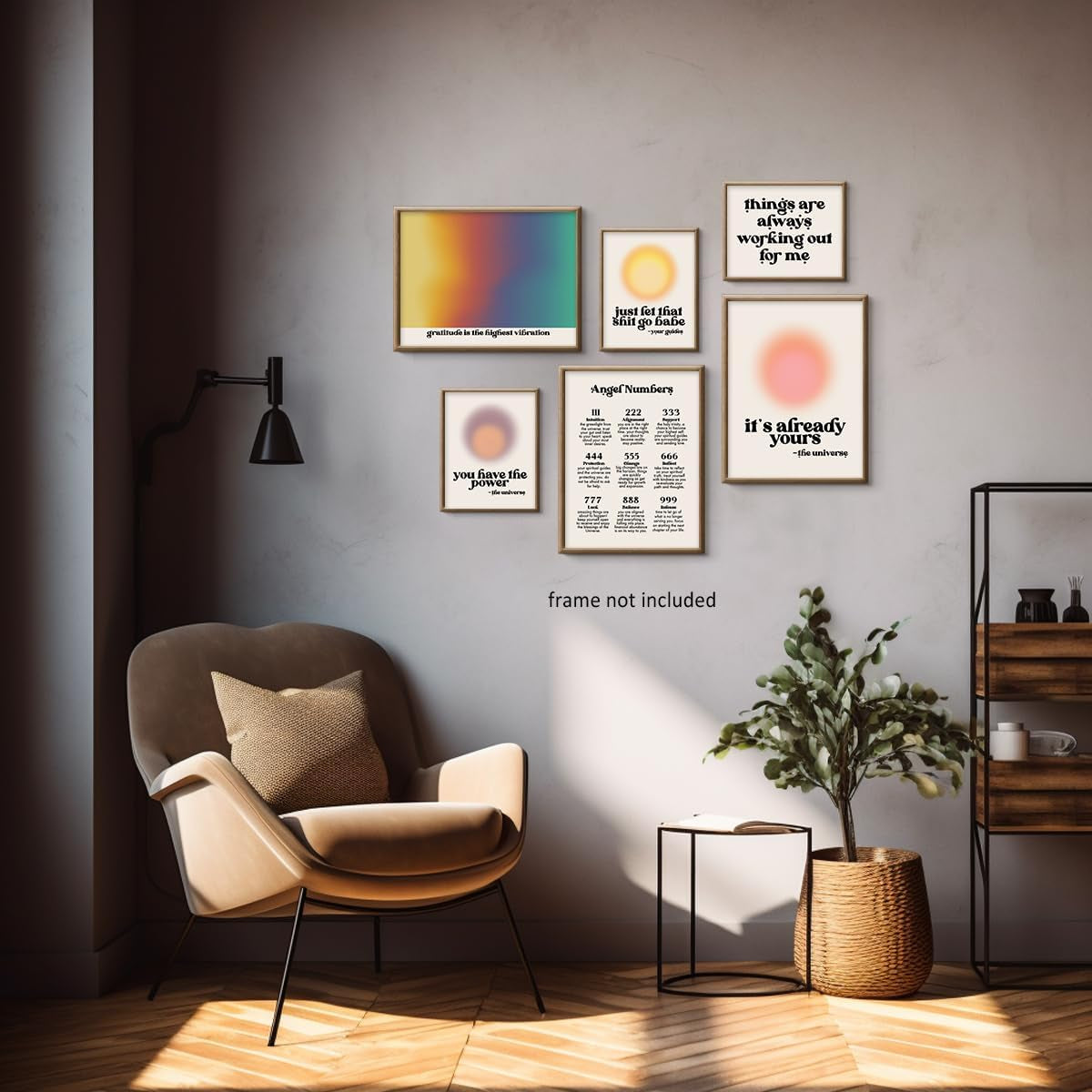 Aura Angel Number Set Posters for Room Aesthetic Spiritual Vibrant Affirmation Canvas Wall Art Print Halo Poster Aesthetic Preppy Picture for Trendy Wall Art Living Room Decor Set of 6