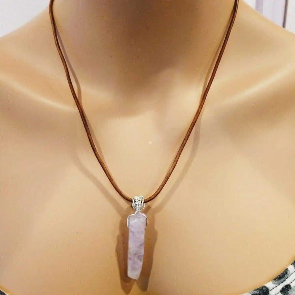 Silver Wrapped Light Amethyst Point Gemstone Necklace