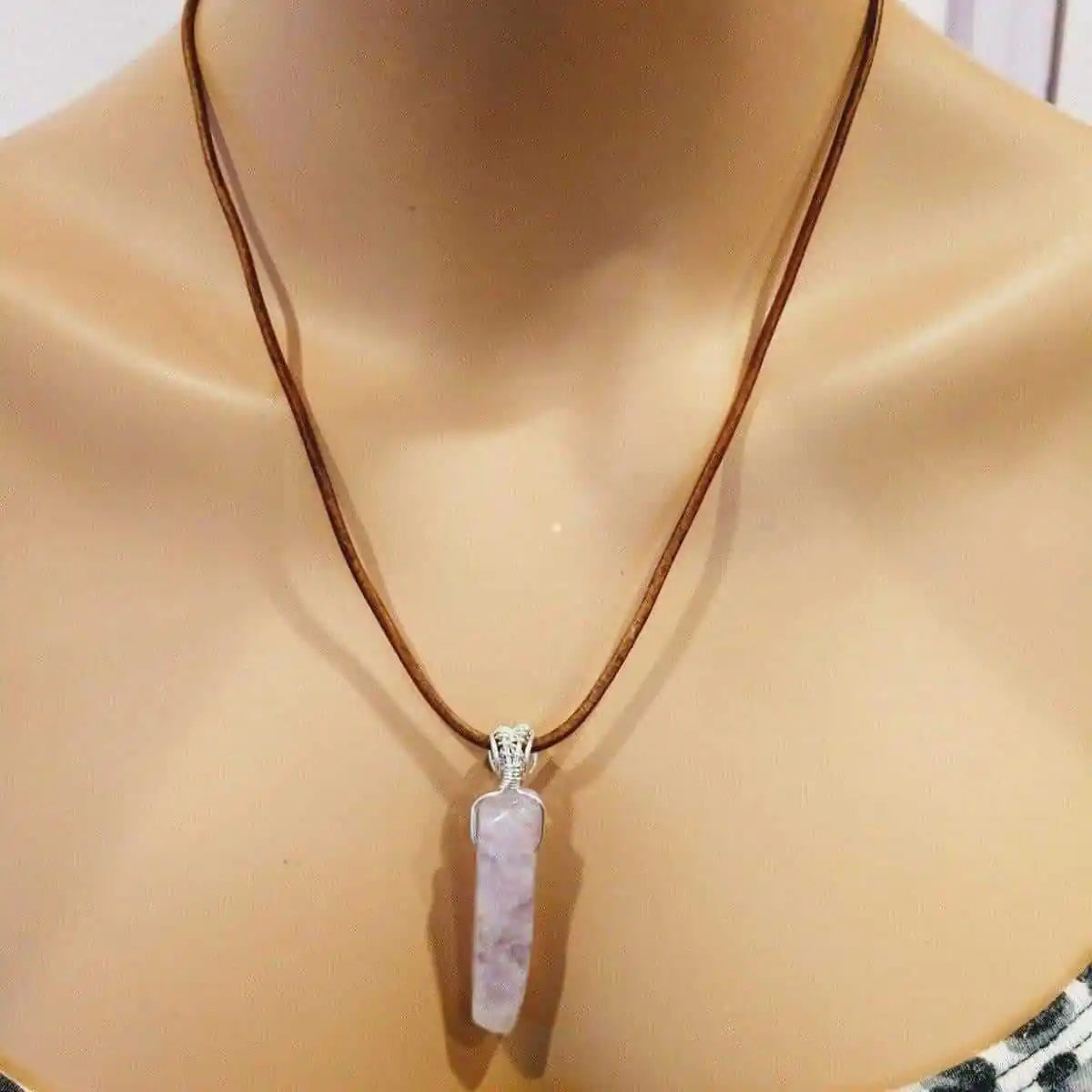 Silver Wrapped Light Amethyst Point Gemstone Necklace