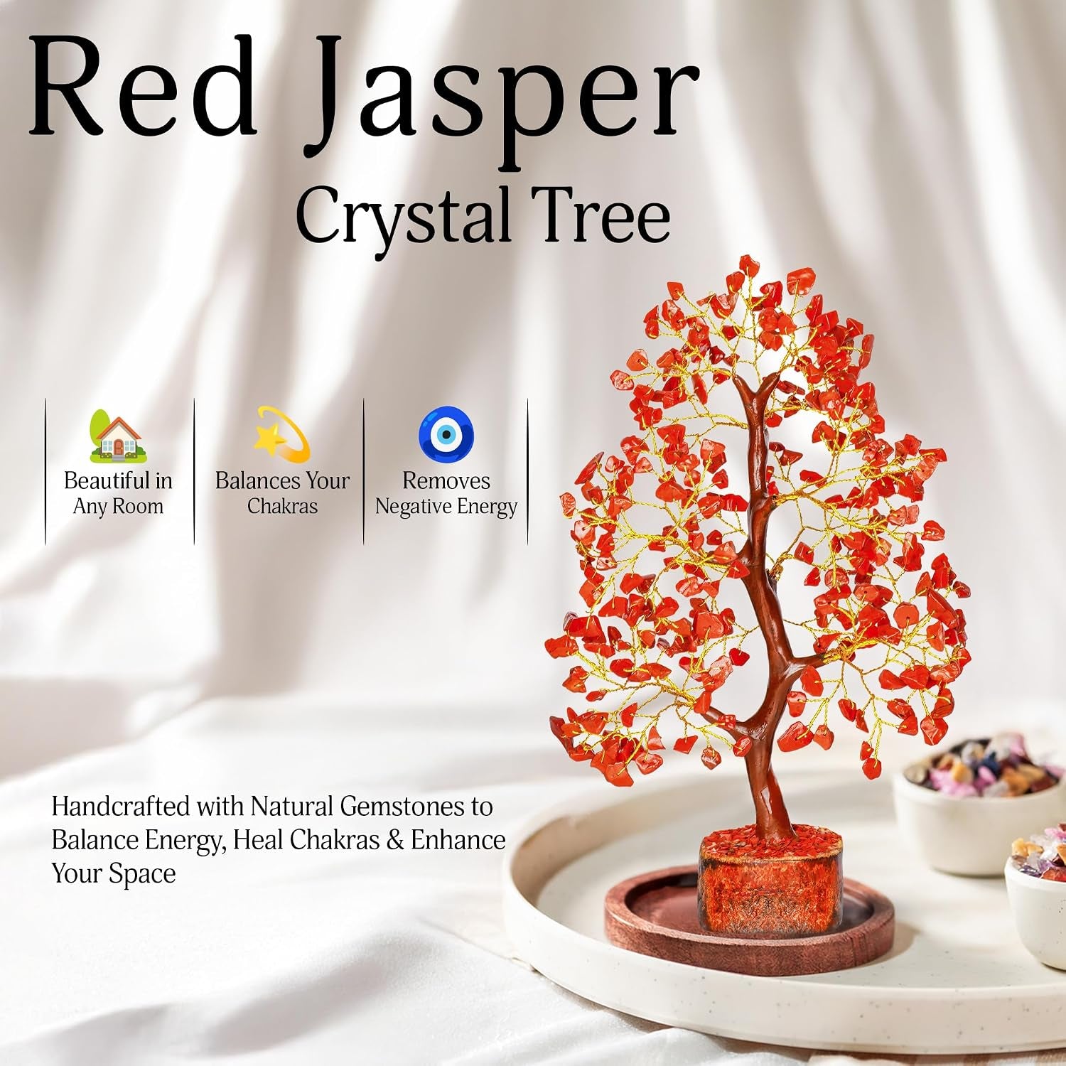 Red Jasper Crystals - Crystal Tree of Life - Gemstone Tree - Spiritual Items - Meditation Room Decor - Spiritual Decor - Reiki Gifts - Good Luck Charms - Metaphysical Gifts…