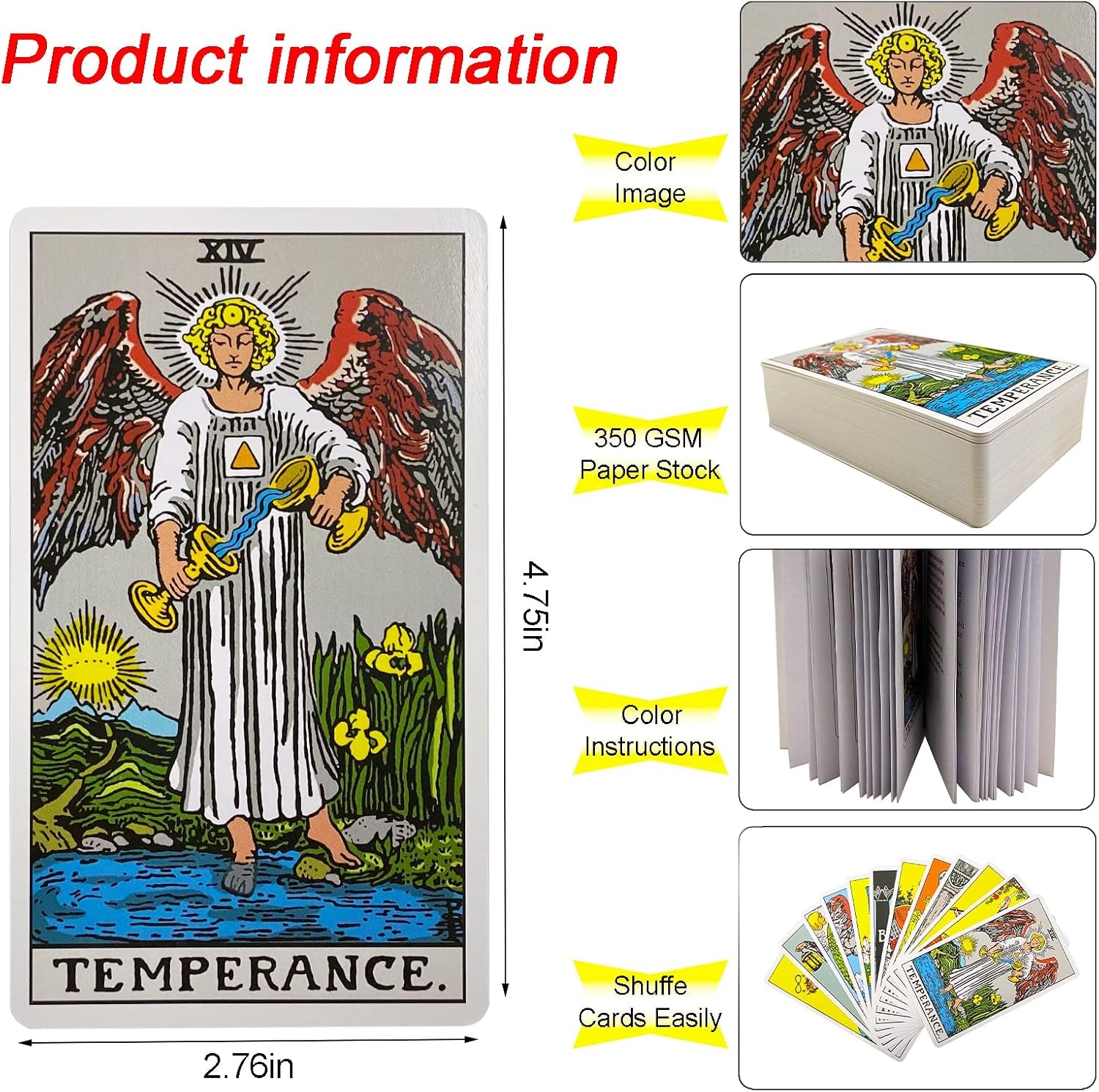 Tarot Cards Deck with Guide Book,Tarot Cards for Beginners and Expert Readers,Tarot Cards Set,Tarot Cards Standard Size 4.75" X 2.76",78 Classic Tarot Cards (Yellow Angel Set)