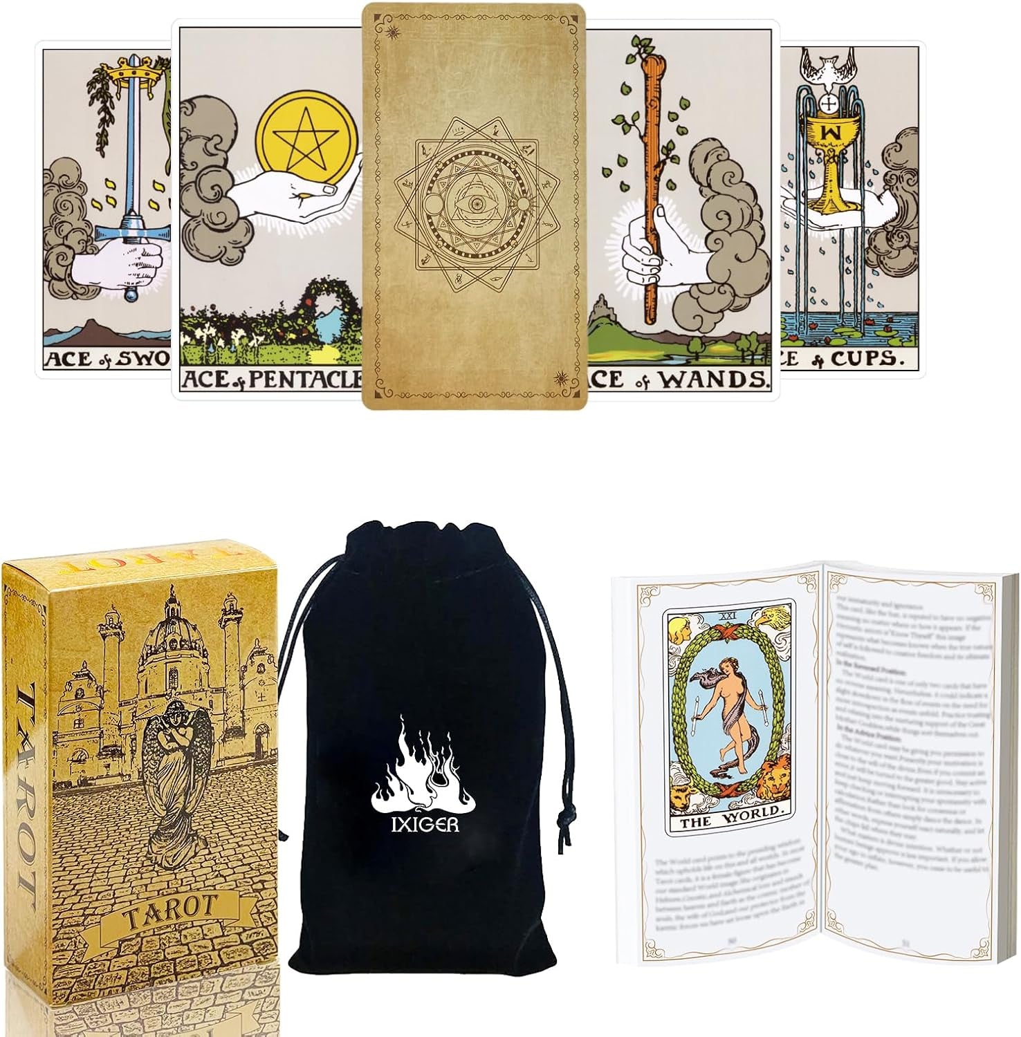 Tarot Cards Deck with Guide Book,Tarot Cards for Beginners and Expert Readers,Tarot Cards Set,Tarot Cards Standard Size 4.75" X 2.76",78 Classic Tarot Cards (Yellow Angel Set)