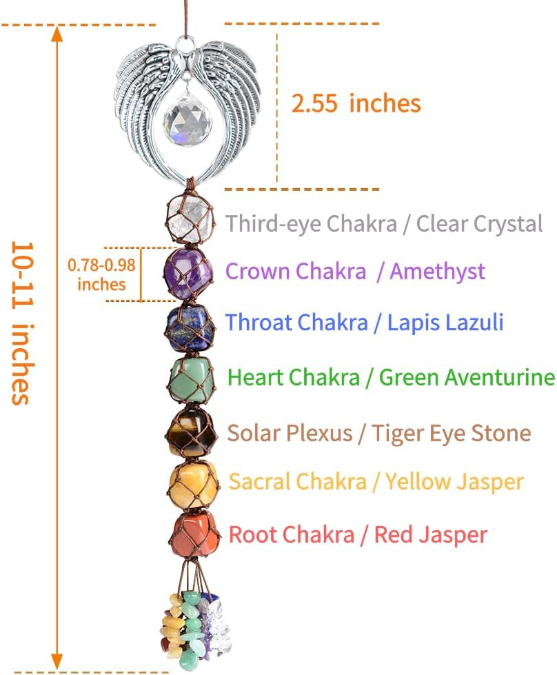 Handmade Crystal Window Car Hanging Ornaments 7 Chakra Home Decoration Feng Shui Ornament Yoga Meditation Car Decoration Tumbled Palm Stones (Angel)