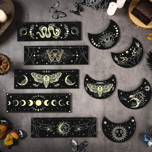 10 Pcs Wooden Tarot Card Holder Stand Include Rectangular Tarot Card Stand Moon Shape Tarot Deck Holder for Witch Divination Tools Oracle Card Place Card (Black)