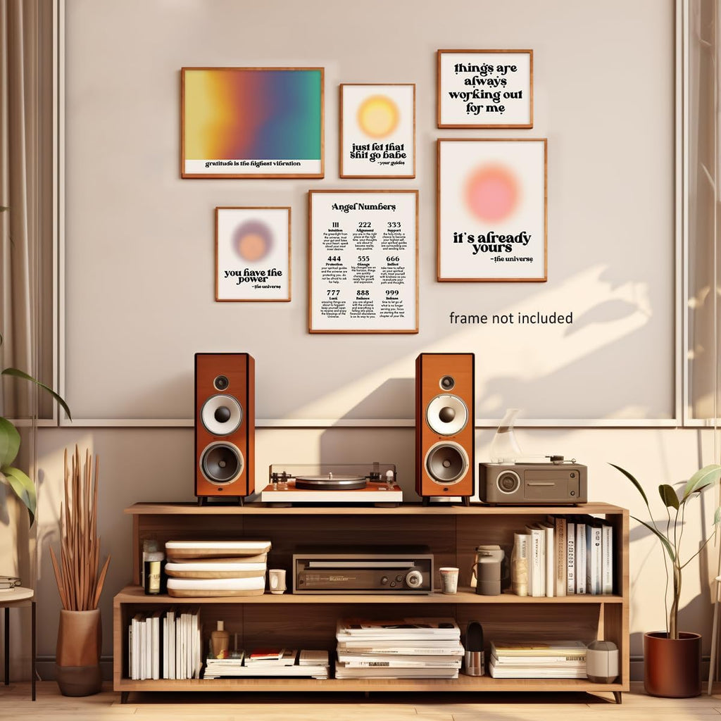 Aura Angel Number Set Posters for Room Aesthetic Spiritual Vibrant Affirmation Canvas Wall Art Print Halo Poster Aesthetic Preppy Picture for Trendy Wall Art Living Room Decor Set of 6