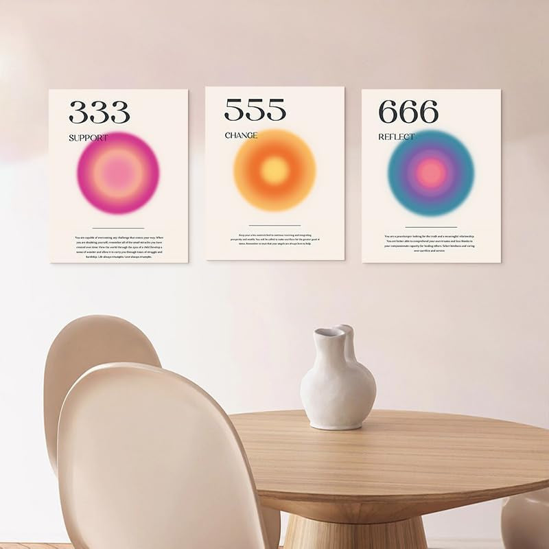 Aura Angel Numbers Poster Set – 6-Piece Minimalist Inspirational Canvas Wall Art, Aesthetic Room & Bedroom Decor, 20 X 25Cm Unframed