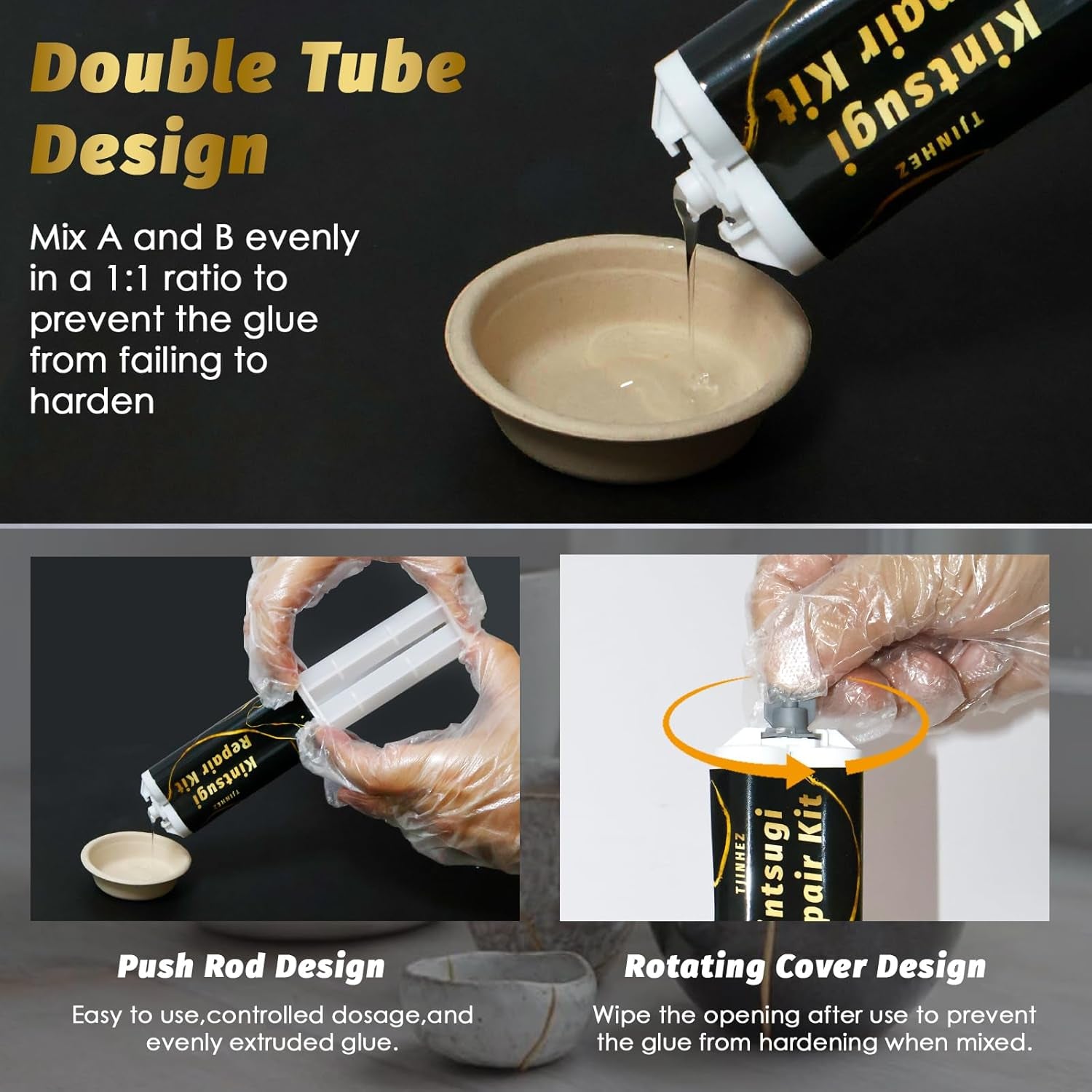 Kintsugi Repair Kit, Food Safe Gold & Silver Kintsugi Kit for Broken Ceramics, Glass, Jade and Sculptures, Japanese Art Craft with Gold Glue for Ceramics and Porcelain Repair Restoration