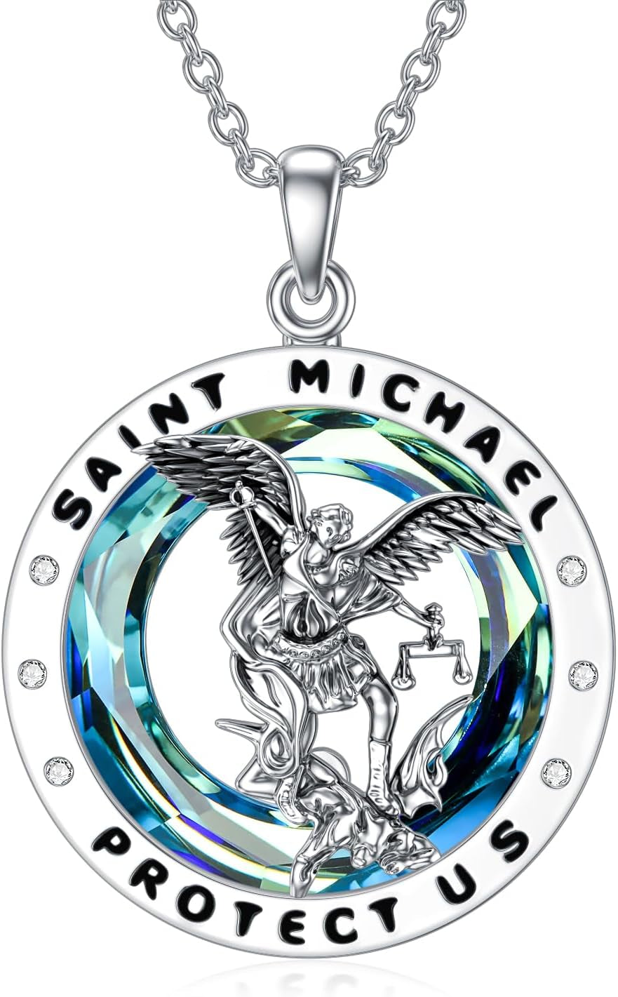 St Michael Necklace 925 Sterling Silver Crystal Saint Michael Jewellery