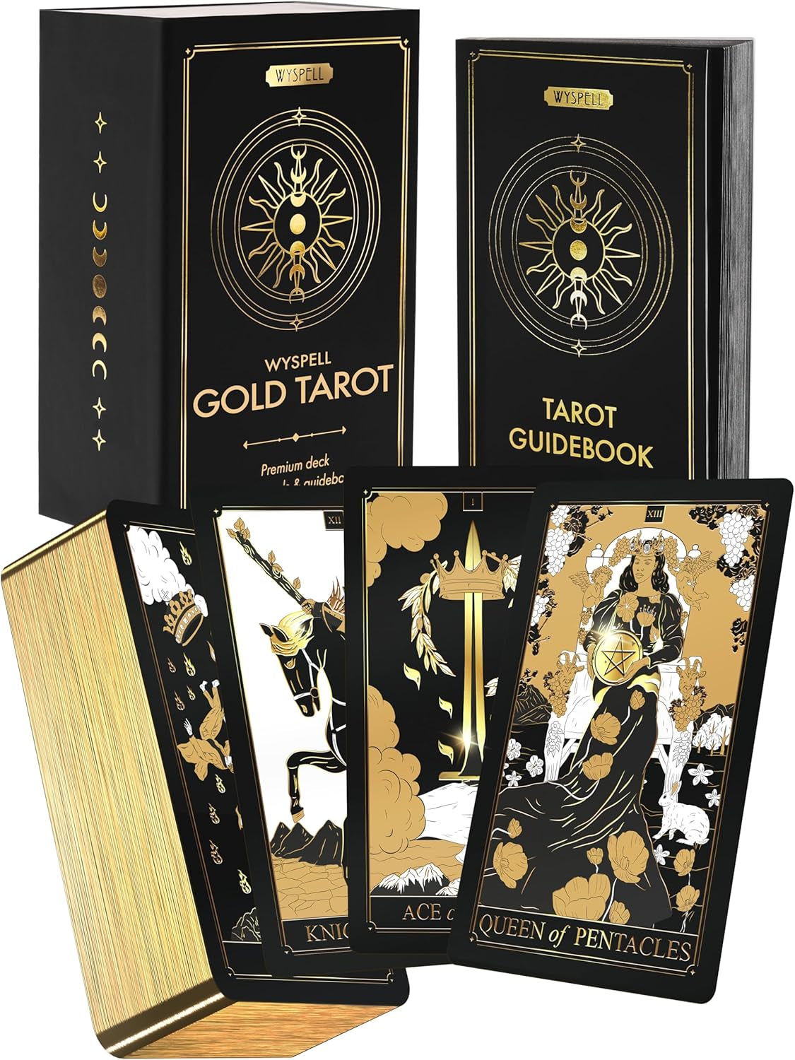 Tarot Cards with Guide Book - 78 Gold for Beginners Deck Set Rider Waite Guidebook Black Decks Original