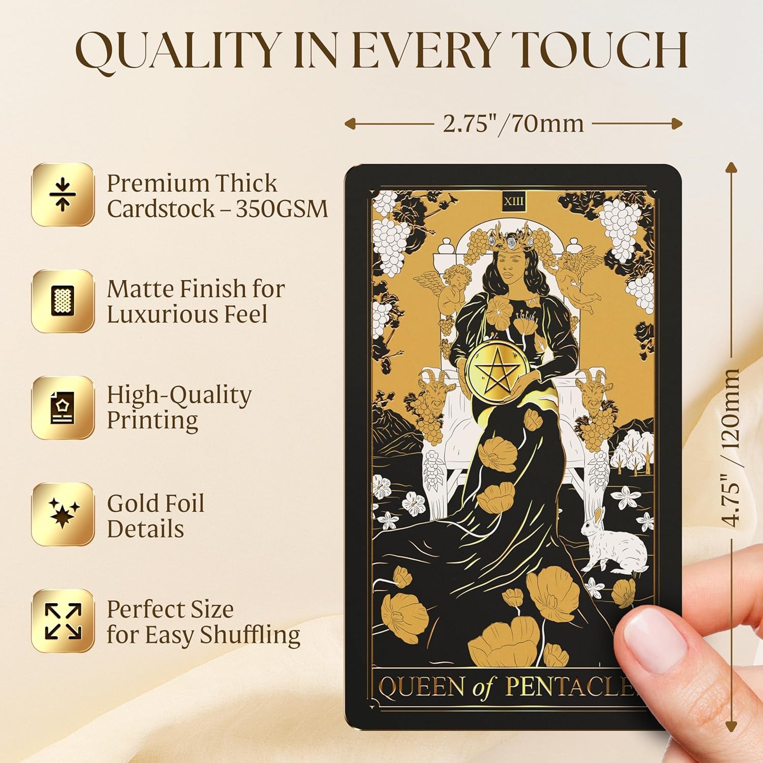 Tarot Cards with Guide Book - 78 Gold for Beginners Deck Set Rider Waite Guidebook Black Decks Original