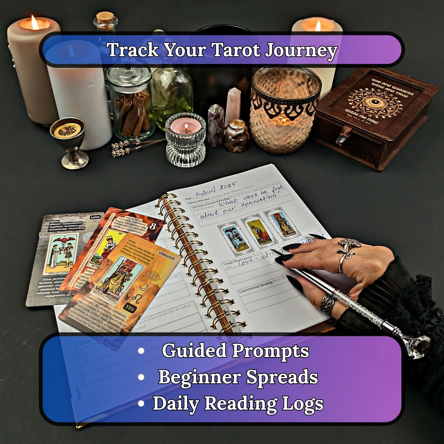 Tarot Learning Set for Beginners: Learning Tarot Cards for Beginners, Satin Tarot Holder and Tarot Journal for Planning Spiritual (Lavender)