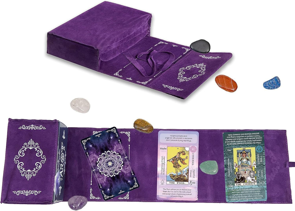Tarot Cards Set with Guide Book,Tarot Cards for Beginners,Tarot Cards Deck with Meanings on Them,Learning Tarot Deck Fortune Telling Game with Velvet Tarot Bag and Chakra Stone