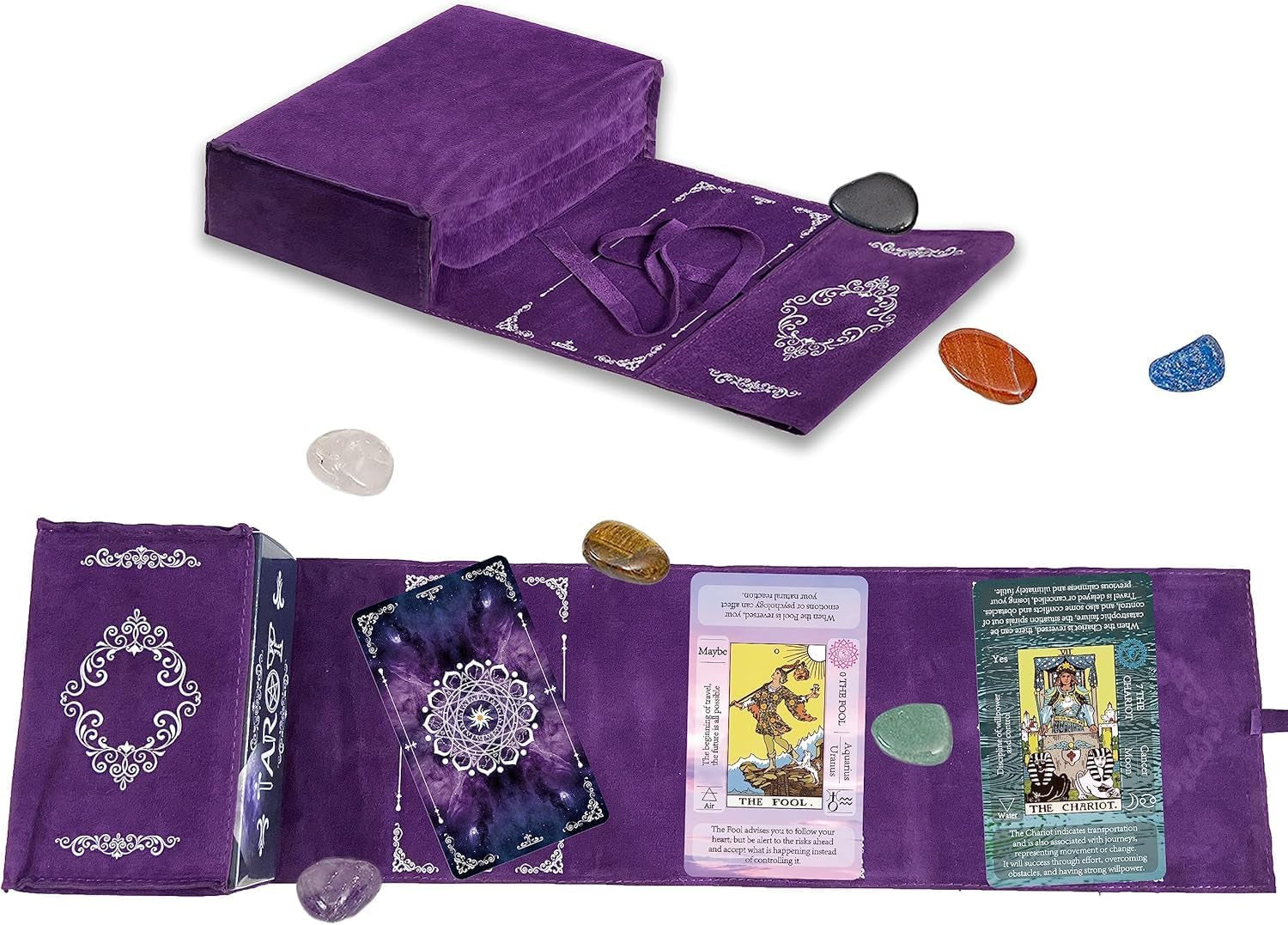 Tarot Cards Set with Guide Book,Tarot Cards for Beginners,Tarot Cards Deck with Meanings on Them,Learning Tarot Deck Fortune Telling Game with Velvet Tarot Bag and Chakra Stone