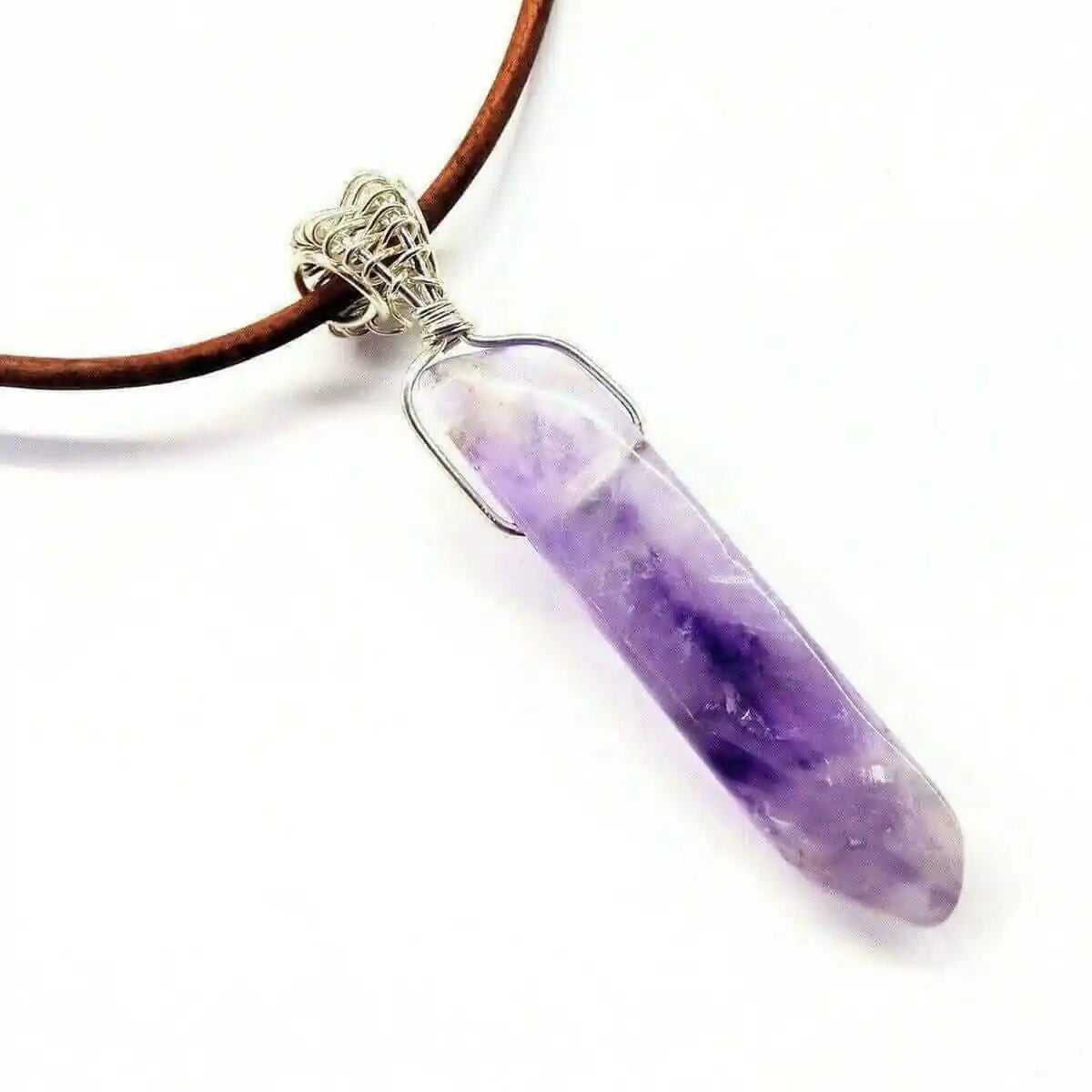 Silver Wrapped Light Amethyst Point Gemstone Necklace