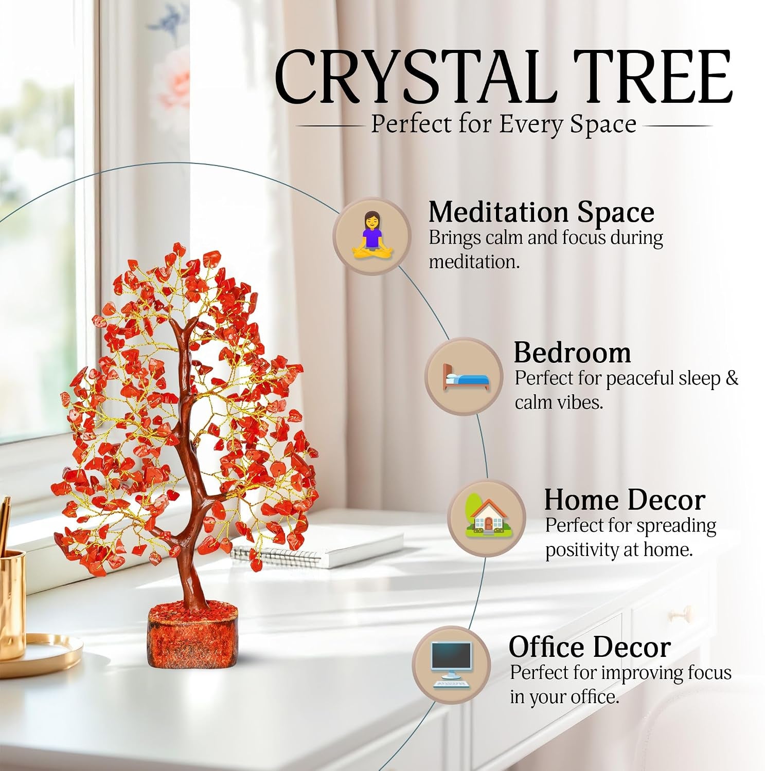 Red Jasper Crystals - Crystal Tree of Life - Gemstone Tree - Spiritual Items - Meditation Room Decor - Spiritual Decor - Reiki Gifts - Good Luck Charms - Metaphysical Gifts…