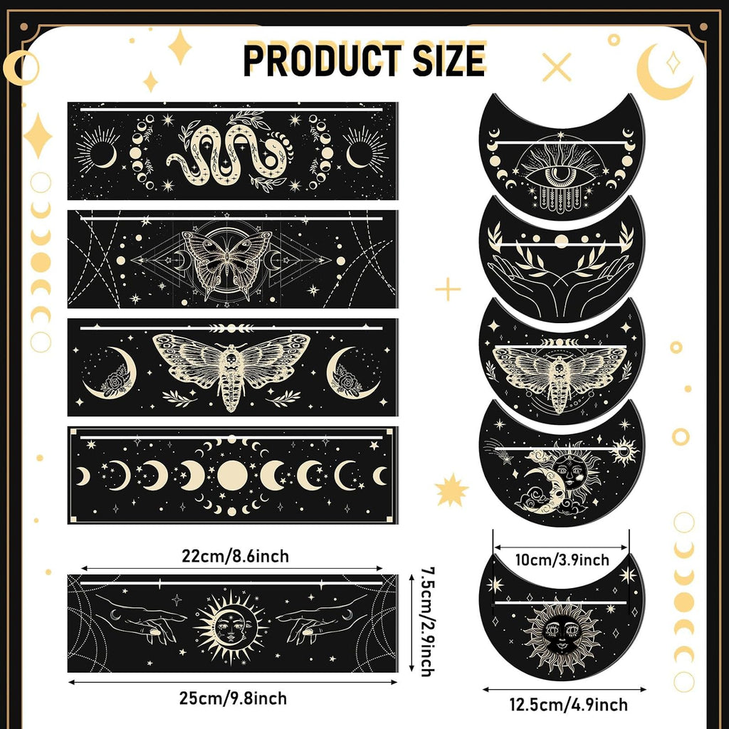 10 Pcs Wooden Tarot Card Holder Stand Include Rectangular Tarot Card Stand Moon Shape Tarot Deck Holder for Witch Divination Tools Oracle Card Place Card (Black)