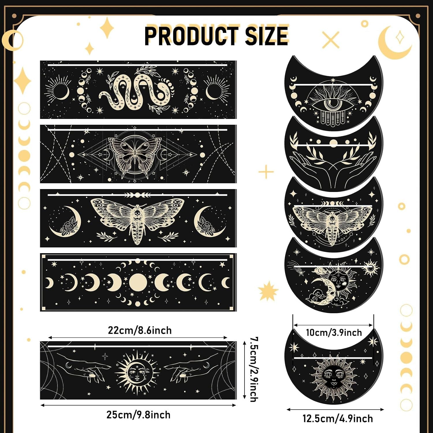 10 Pcs Wooden Tarot Card Holder Stand Include Rectangular Tarot Card Stand Moon Shape Tarot Deck Holder for Witch Divination Tools Oracle Card Place Card (Black)