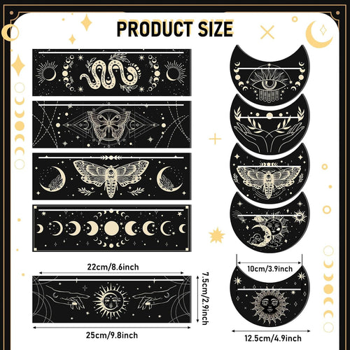 10 Pcs Wooden Tarot Card Holder Stand Include Rectangular Tarot Card Stand Moon Shape Tarot Deck Holder for Witch Divination Tools Oracle Card Place Card (Black)