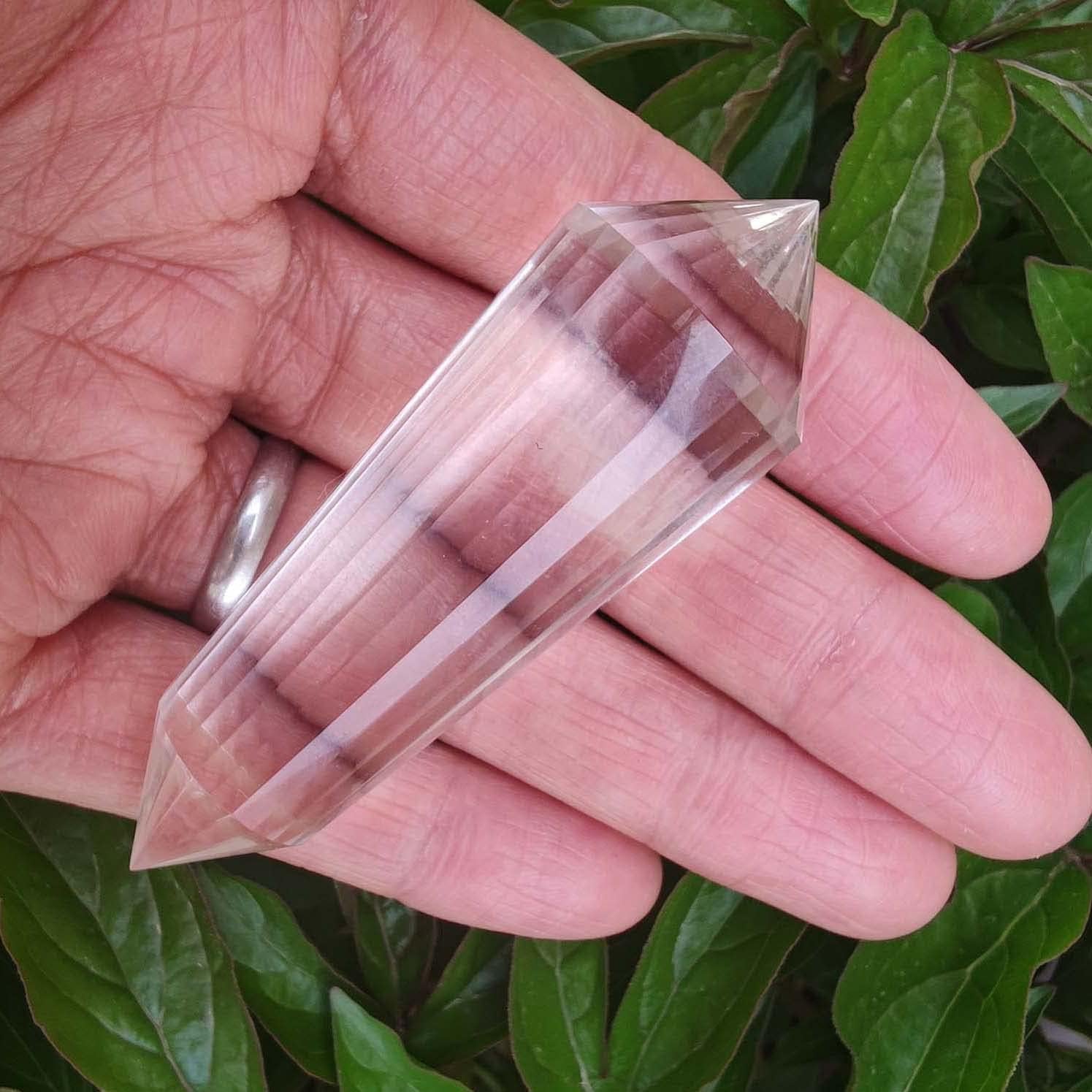 Clear Crystal Wand 24 Sided Vogel Crystal Point 2.36 Inch Double Terminated Crystal Tower Natural Crystal Chakra Quartz Healing Crystal for Chakra Spiritual Meditation Home Decor Gift