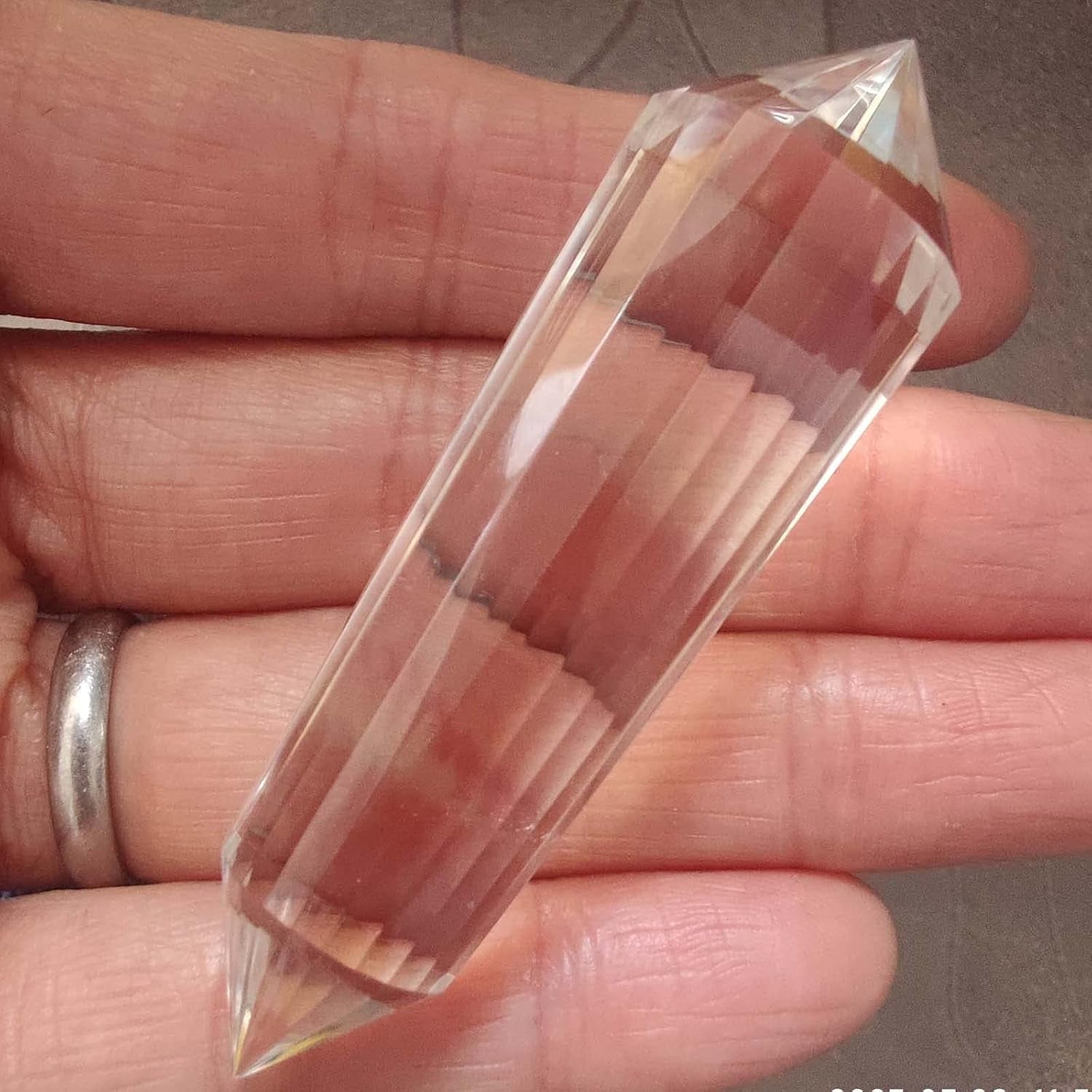 Clear Crystal Wand 24 Sided Vogel Crystal Point 2.36 Inch Double Terminated Crystal Tower Natural Crystal Chakra Quartz Healing Crystal for Chakra Spiritual Meditation Home Decor Gift