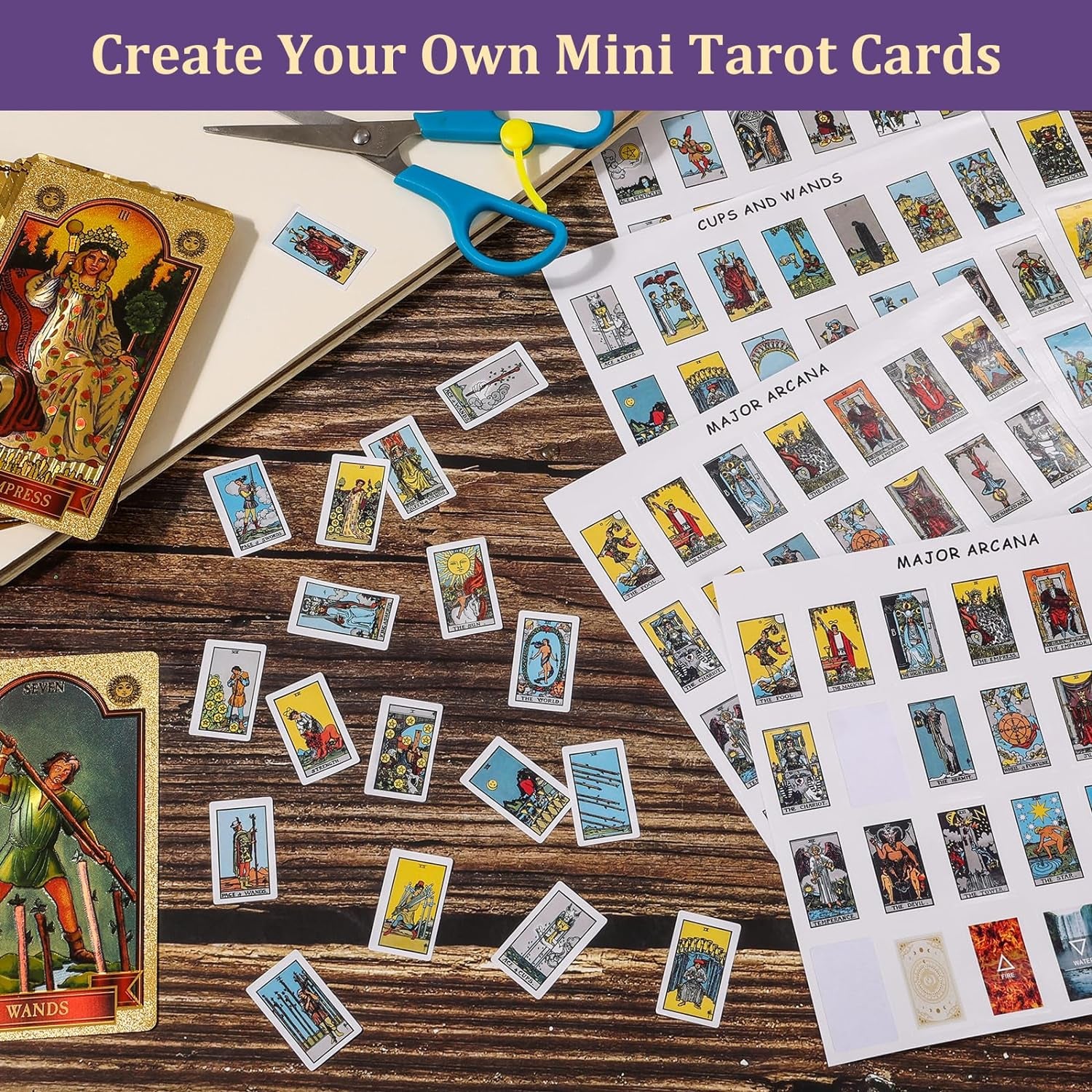 420 PCS Mini Tarot Stickers for Journaling, 1.25" X 0.78" Card Stickers Based on Rider Waite Deck, 8 Cheat Sheet Included