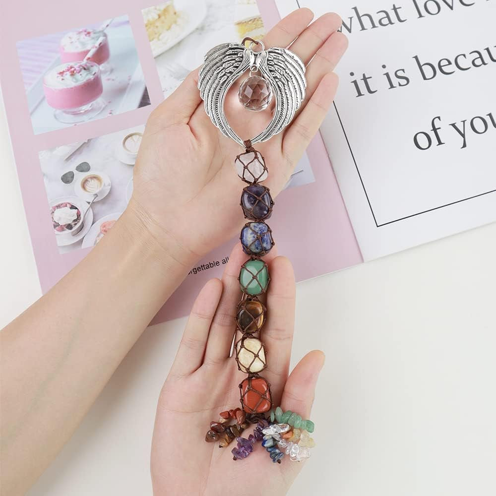 Handmade Crystal Window Car Hanging Ornaments 7 Chakra Home Decoration Feng Shui Ornament Yoga Meditation Car Decoration Tumbled Palm Stones (Angel)