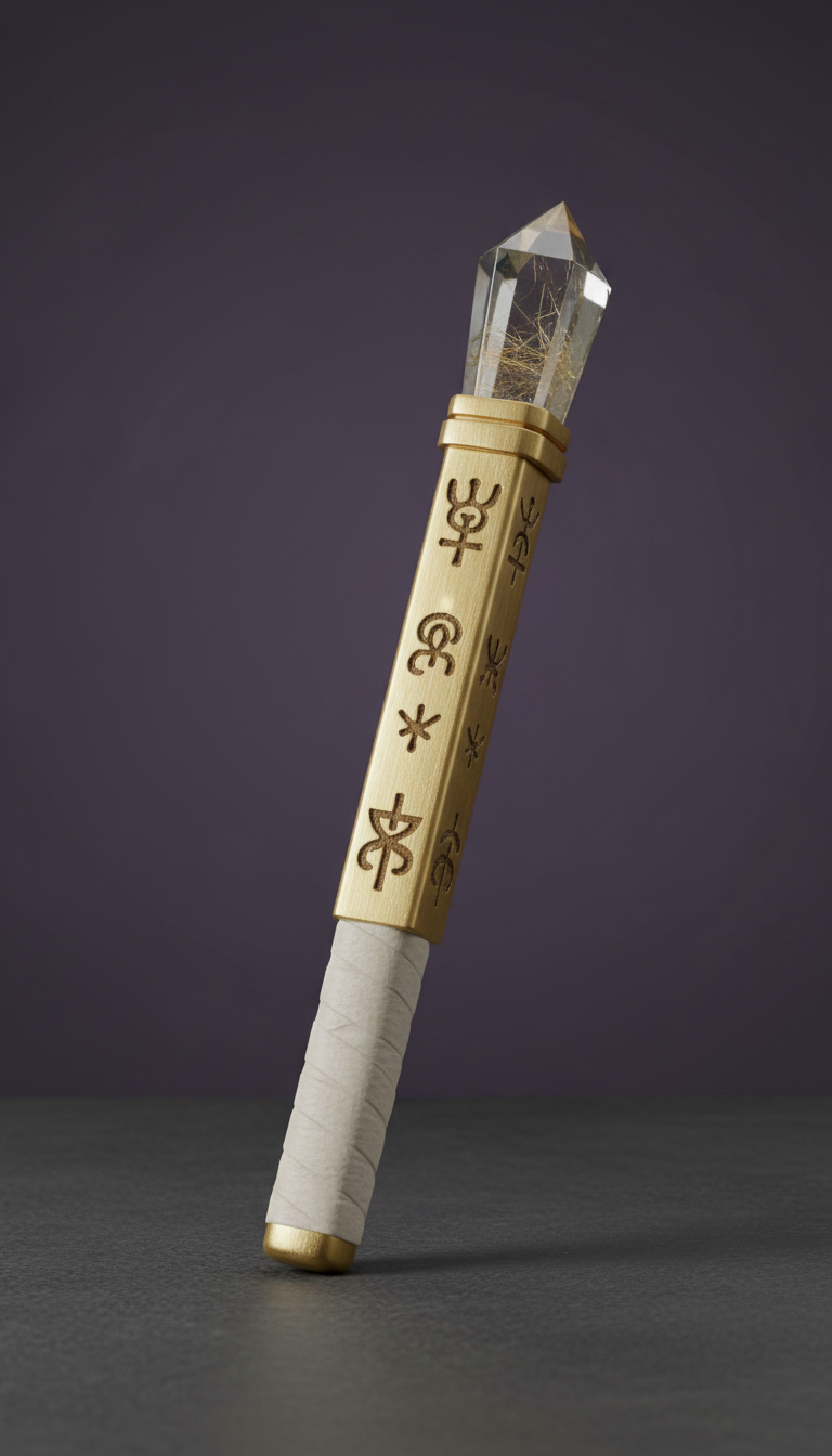 Brushed Gold Ritual Wand Engraved Sigils