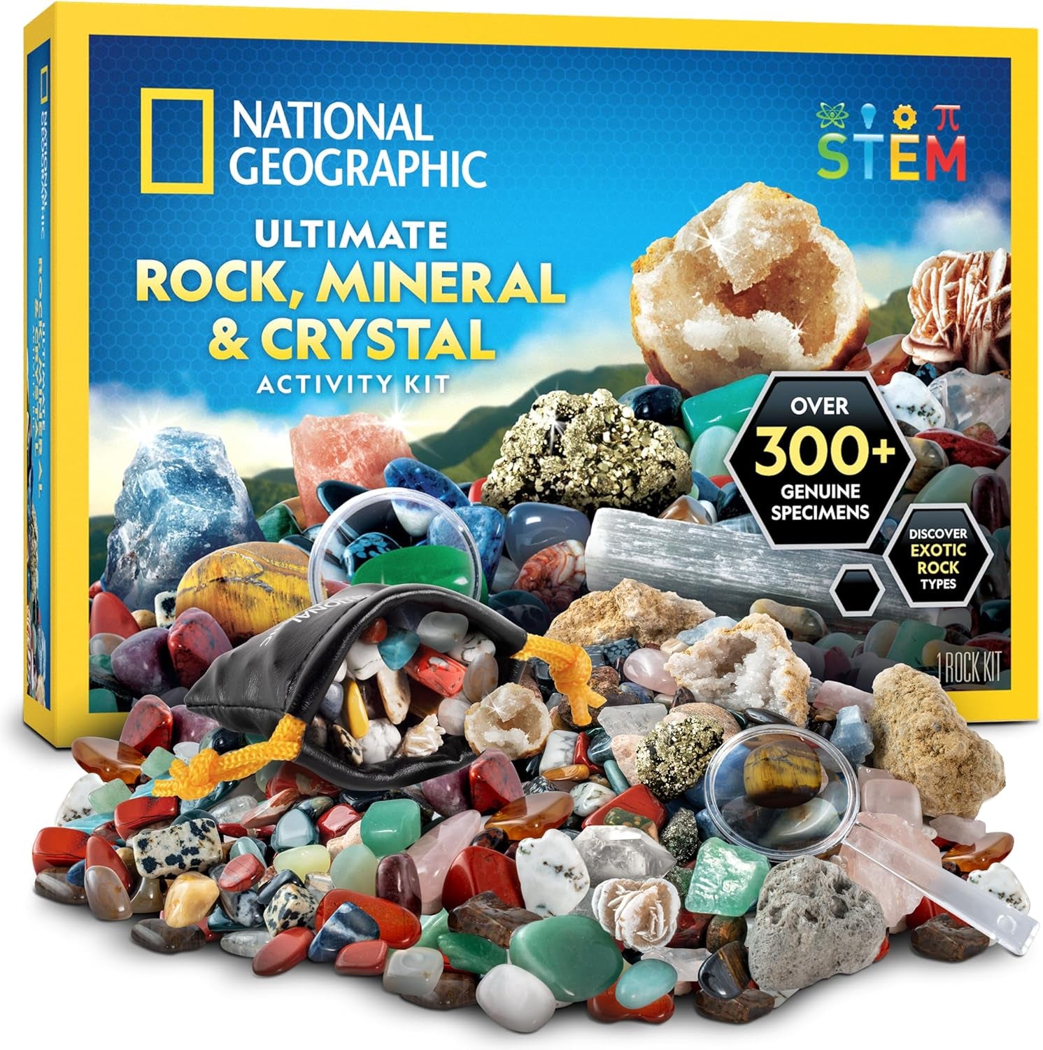 National Geographic Rock Collection Box for Kids – 300 Piece Gemstones, Minerals & Crystals Science Kit, Geology Kit for Boys & Girls