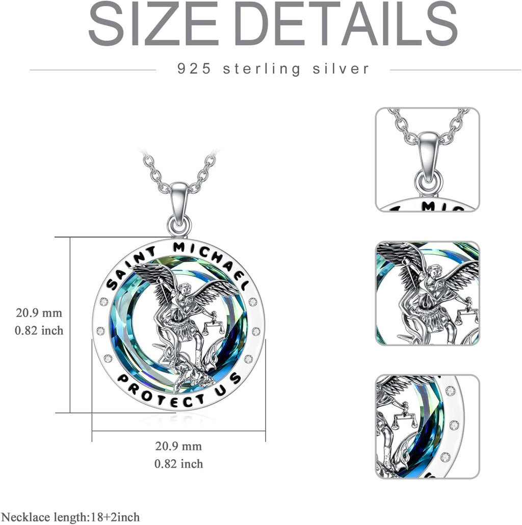 St Michael Necklace 925 Sterling Silver Crystal Saint Michael Jewellery