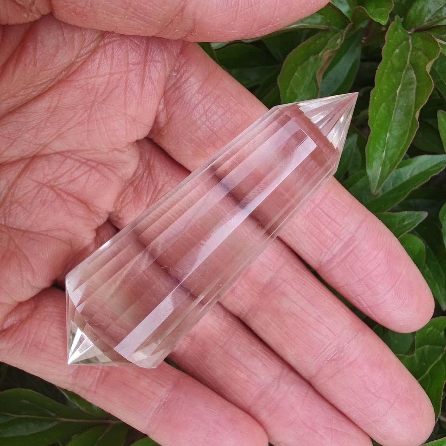 Clear Crystal Wand 24 Sided Vogel Crystal Point 2.36 Inch Double Terminated Crystal Tower Natural Crystal Chakra Quartz Healing Crystal for Chakra Spiritual Meditation Home Decor Gift