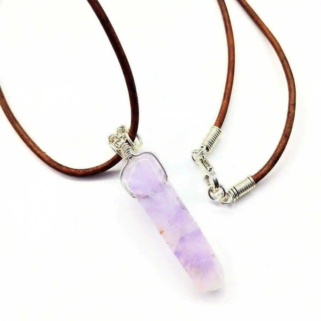 Silver Wrapped Light Amethyst Point Gemstone Necklace