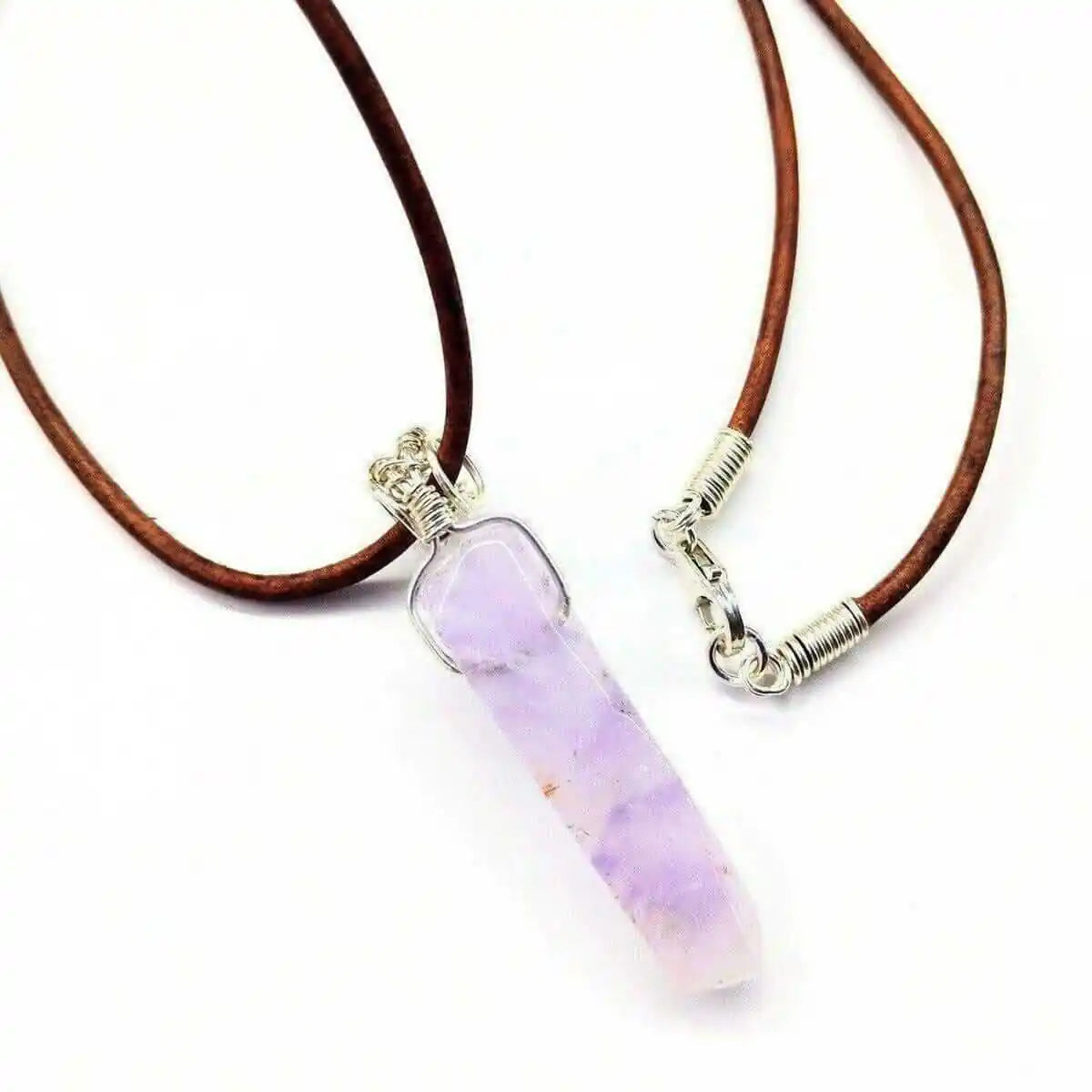 Silver Wrapped Light Amethyst Point Gemstone Necklace