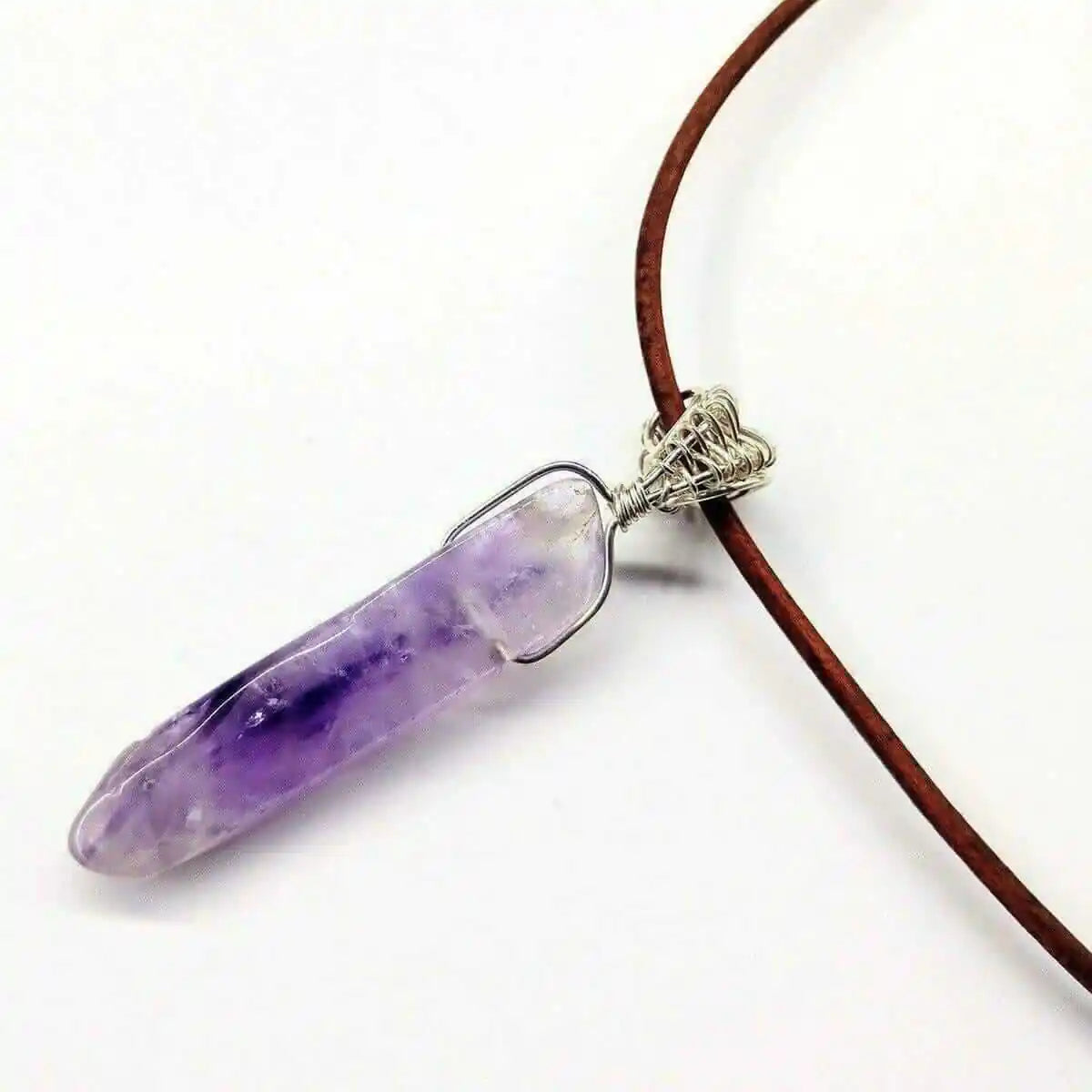 Silver Wrapped Light Amethyst Point Gemstone Necklace